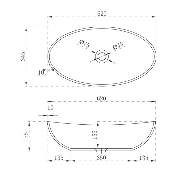 Раковина-чаша Abber Stein 62 см AS2610, белый матовый - фото 3