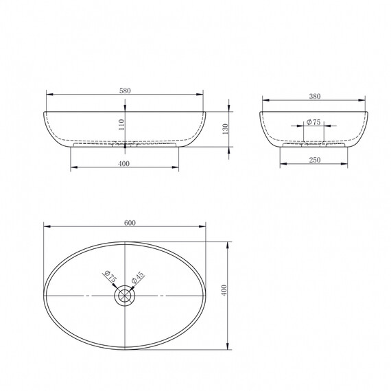 Раковина-чаша Abber Stein 60 см AS2619, белый матовый - фото 4