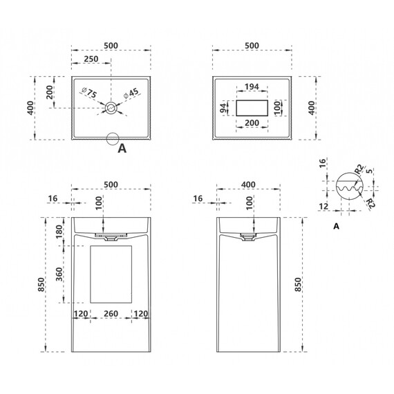 Раковина напольная Abber Stein 50 см AS2503-H, белый матовый - фото 5