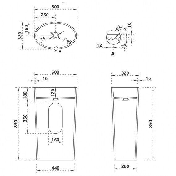 Раковина напольная Abber Stein 50 см AS2504-H, белый матовый - фото 4