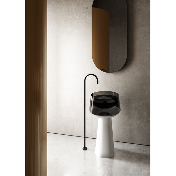 Раковина напольная прозрачная Abber Kristall 50 см AT2706White-Onyx, белый/черный - фото 3