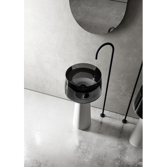 Раковина напольная прозрачная Abber Kristall 50 см AT2706White-Onyx, белый/черный - фото 4