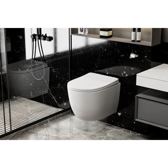 Унитаз подвесной безободковый Abber Bequem AC1100MW с крышкой микролифт, белый матовый - фото 12