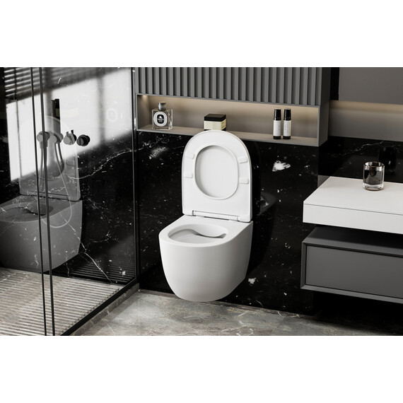 Унитаз подвесной безободковый Abber Bequem AC1100MW с крышкой микролифт, белый матовый - фото 13