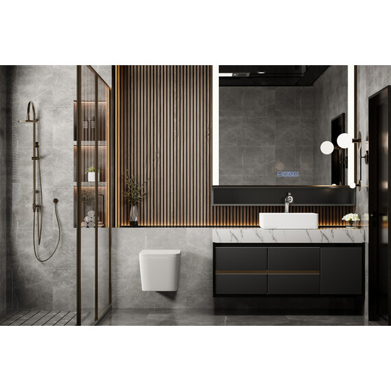 Унитаз подвесной безободковый Abber Rechteck AC1201MW с тонкой крышкой микролифт, белый матовый - фото 11