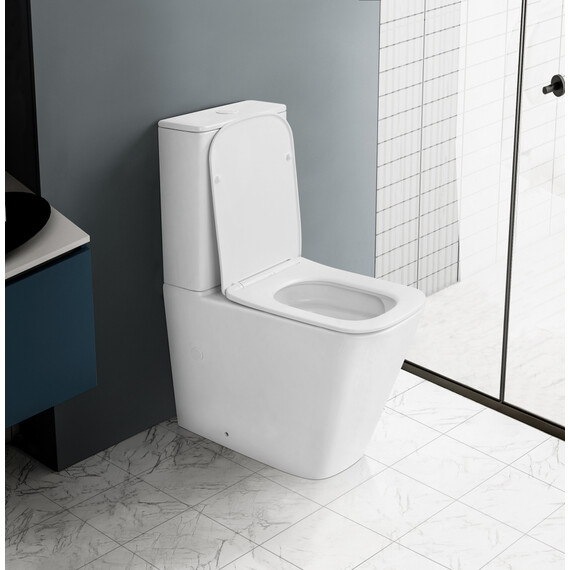 Унитаз-компакт безободковый Abber Rechteck AC1210 с тонкой крышкой микролифт (выпуск горизонтальный), Цвет производителя: белый матовый - фото 14