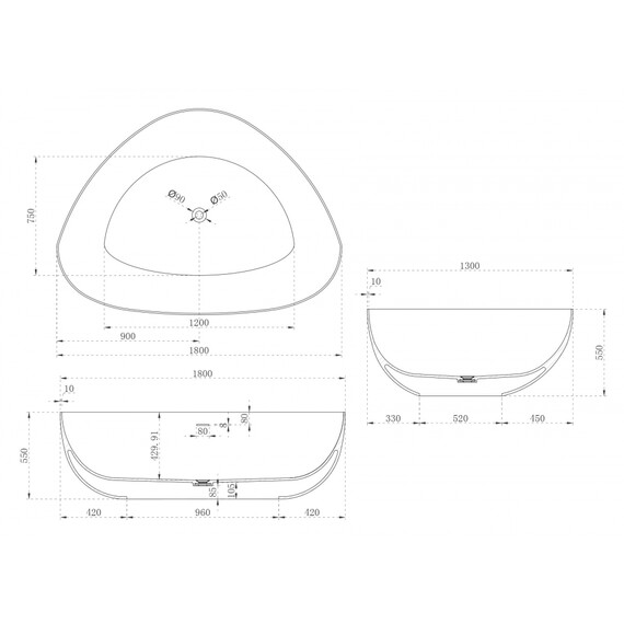 Ванна отдельностоящая Abber Stein 180x130 см AS9608, белый матовый - фото 11