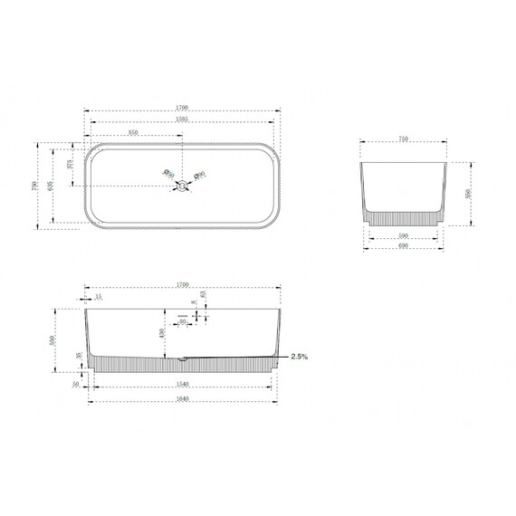 Ванна отдельностоящая Abber Stein 170x75 см AS9663 - фото 12