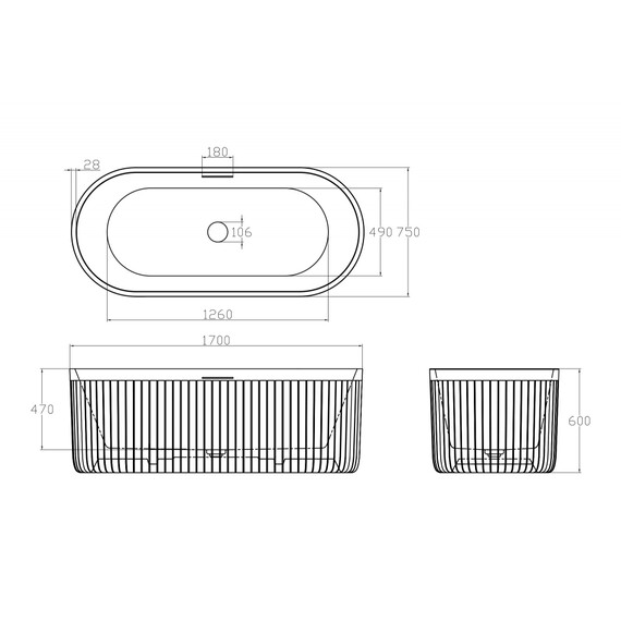 Ванна отдельностоящая Abber Stuttgart 170x75 см AM9925B, чёрный матовый - фото 10