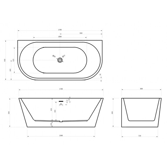 Ванна акриловая Abber 170x80 см AB9216-1.7MW, белый матовый - фото 10