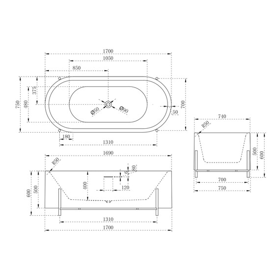 Ванна отдельностоящая Abber 170x75 см AB9443 - фото 13