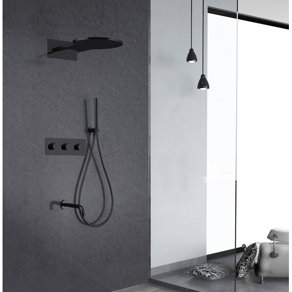 Душевая система для ванны с термостатом Abber Wasser Kreis AF8150B, чёрный матовый - фото 2