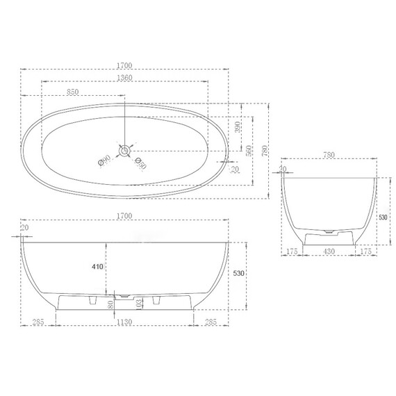 Ванна прозрачная Abber Kristall 170x75 см AT9703Onyx, чёрный - фото 6