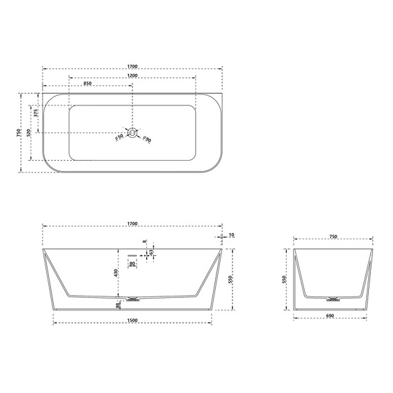 Ванна каменная Abber Stein 170x75 см AS9617, белый матовый - фото 10