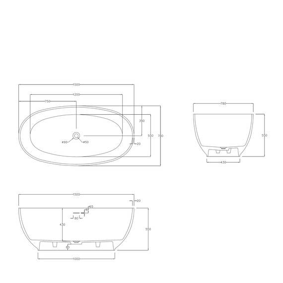 Ванна каменная Abber Stein 150x78 см AS9641-1.5, белый матовый, Размер - мм: 1500x800 - фото 10