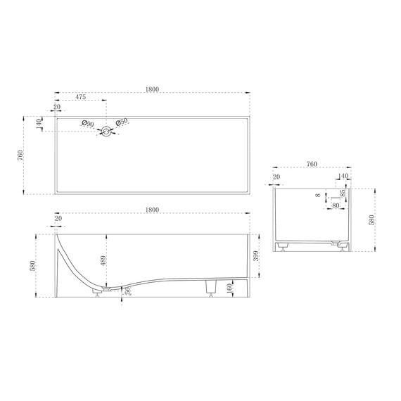 Ванна каменная Abber Stein 180x76 см AS9642-1.8, белый матовый - фото 11