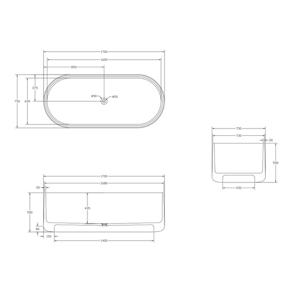 Ванна прозрачная Abber Kristall 170x75 см AT9708Onyx, чёрный - фото 7