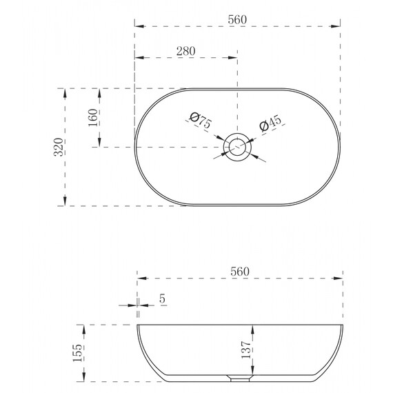 Раковина-чаша Abber Stein 56 см AS2611, белый матовый - фото 3