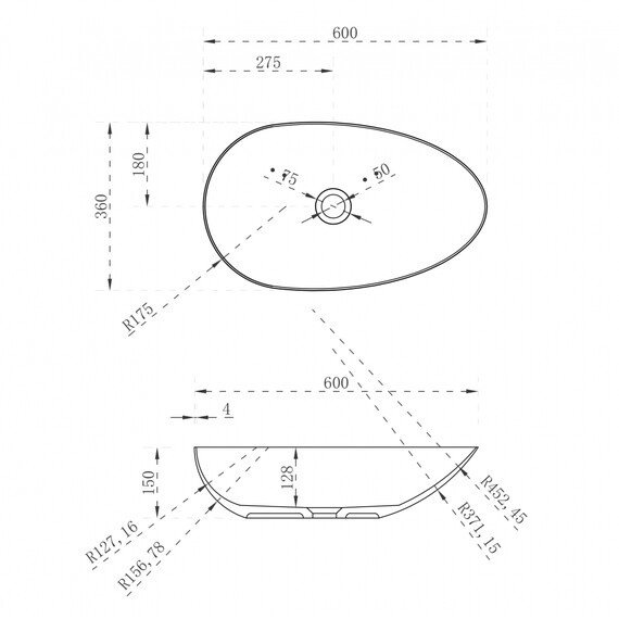 Раковина-чаша Abber Stein 60 см AS2615, белый матовый - фото 3