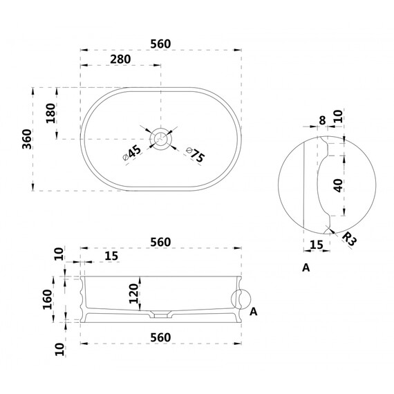 Раковина-чаша Abber Stein 56 см AS2650, белый матовый - фото 6