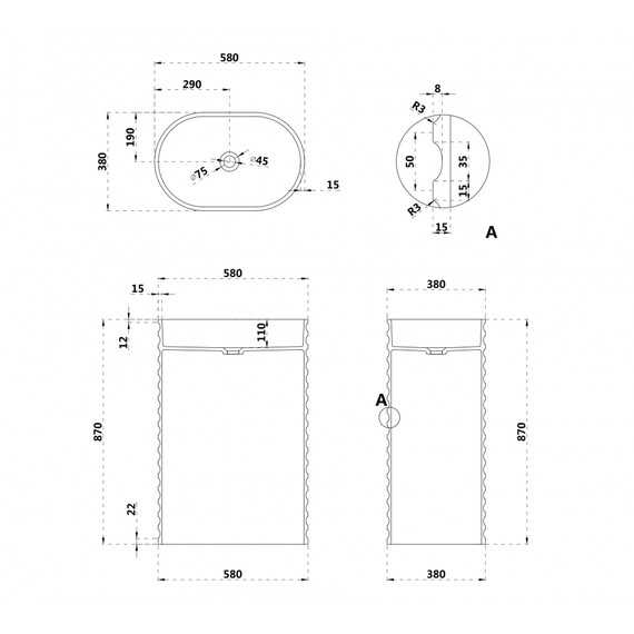Раковина напольная Abber Stein 58 см AS2550, белый матовый - фото 4
