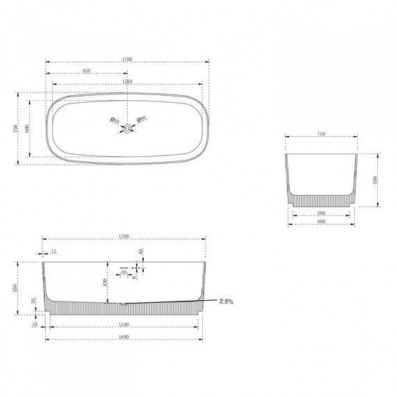 Ванна каменная Abber Stein 170x75 см AS9601MS, песочный матовый - фото 10
