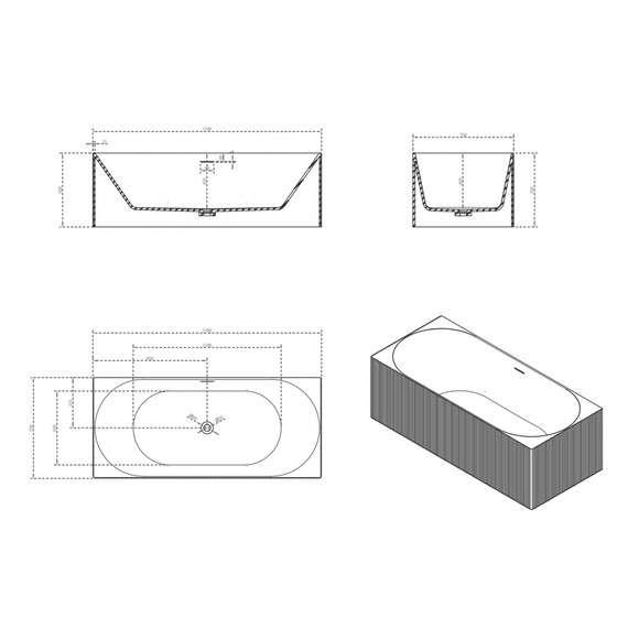 Ванна каменная Abber Stein 170x75 см AS9603, белый матовый - фото 10