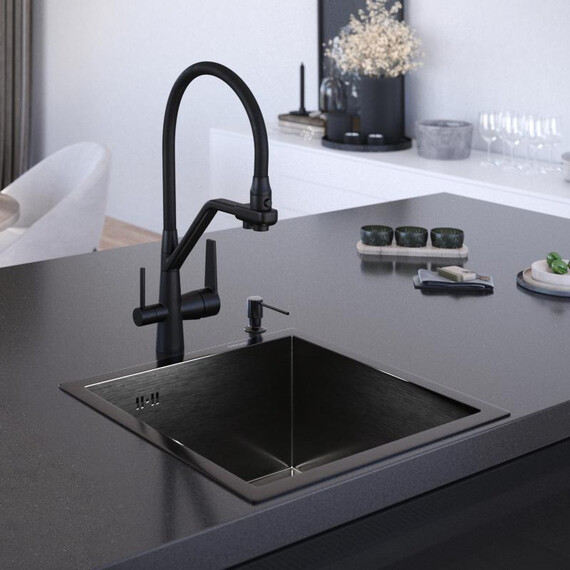 Кухонная мойка Gerhans 44х44см K34444B 3 мм, без отверстия под смеситель, с PVD покрытием, графит, Цвет производителя: графит - фото 