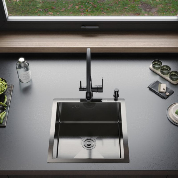 Кухонная мойка Gerhans 44х44см K34444B 3 мм, без отверстия под смеситель, с PVD покрытием, графит, Цвет производителя: графит - фото 4