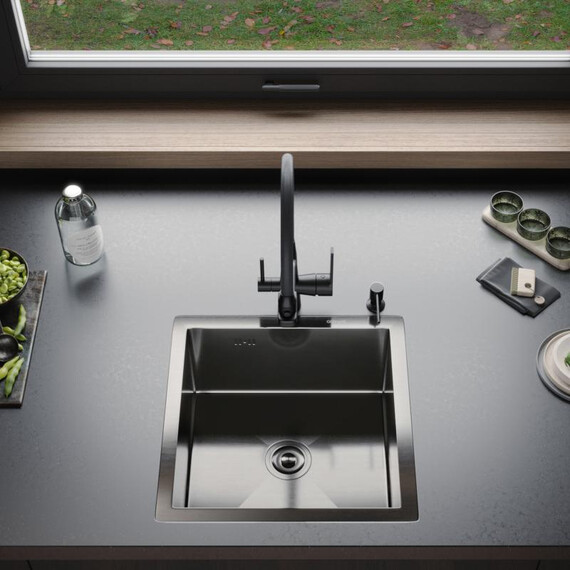 Кухонная мойка Gerhans 44х44см K34444B 3 мм, без отверстия под смеситель, с PVD покрытием, графит, Цвет производителя: графит - фото 3