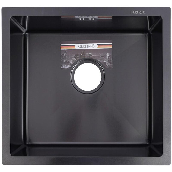 Кухонная мойка Gerhans 44х44см K34444B 3 мм, без отверстия под смеситель, с PVD покрытием, графит, Цвет производителя: графит - фото 14