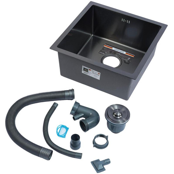 Кухонная мойка Gerhans 44х44см K34444B 3 мм, без отверстия под смеситель, с PVD покрытием, графит, Цвет производителя: графит - фото 16