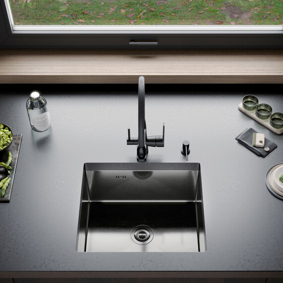 Кухонная мойка Gerhans 50х43см K35043B 3 мм, без отверстия под смеситель, с PVD покрытием, графит - фото 13