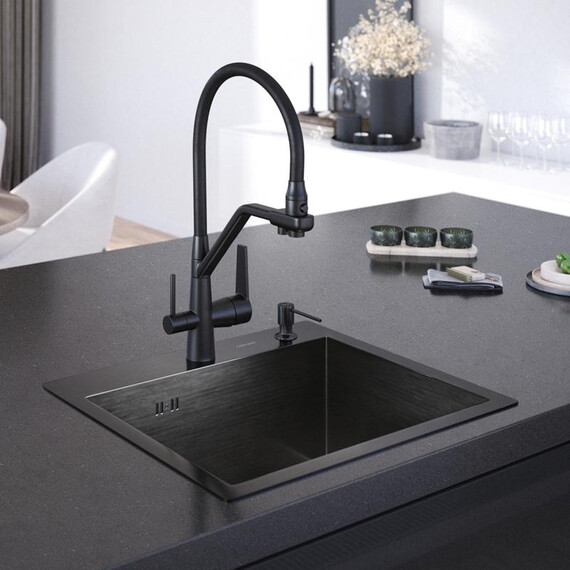 Кухонная мойка Gerhans 50х44см K35044B 3 мм, с отверстием под смеситель и дозатором, PVD покрытие, графит, Цвет производителя: графит - фото 