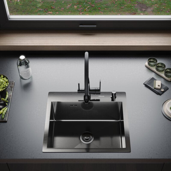 Кухонная мойка Gerhans 50х44см K35044B 3 мм, с отверстием под смеситель и дозатором, PVD покрытие, графит, Цвет производителя: графит - фото 3