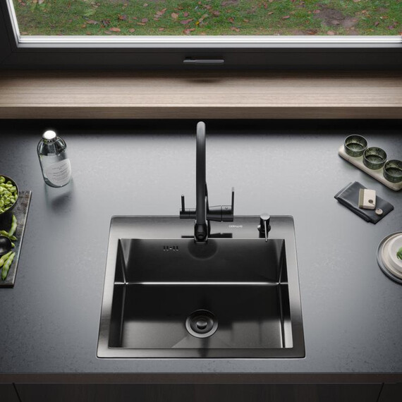 Кухонная мойка Gerhans 50х44см K35044B 3 мм, с отверстием под смеситель и дозатором, PVD покрытие, графит, Цвет производителя: графит - фото 4