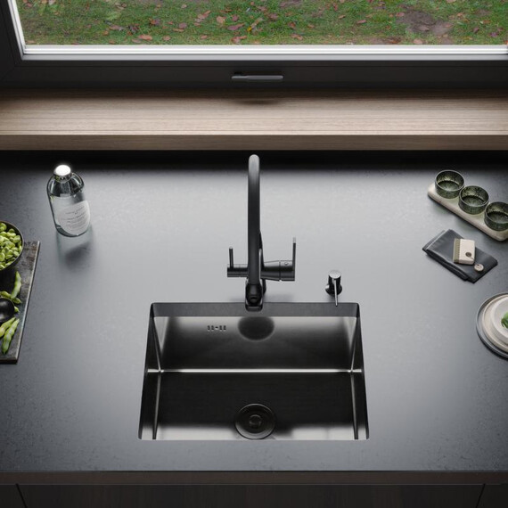 Кухонная мойка Gerhans 50х44см K35044B 3 мм, с отверстием под смеситель и дозатором, PVD покрытие, графит, Цвет производителя: графит - фото 2