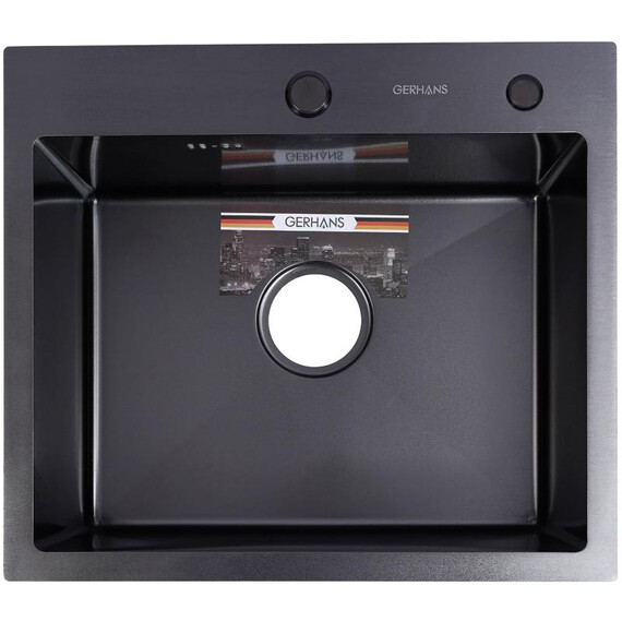Кухонная мойка Gerhans 50х44см K35044B 3 мм, с отверстием под смеситель и дозатором, PVD покрытие, графит, Цвет производителя: графит - фото 14
