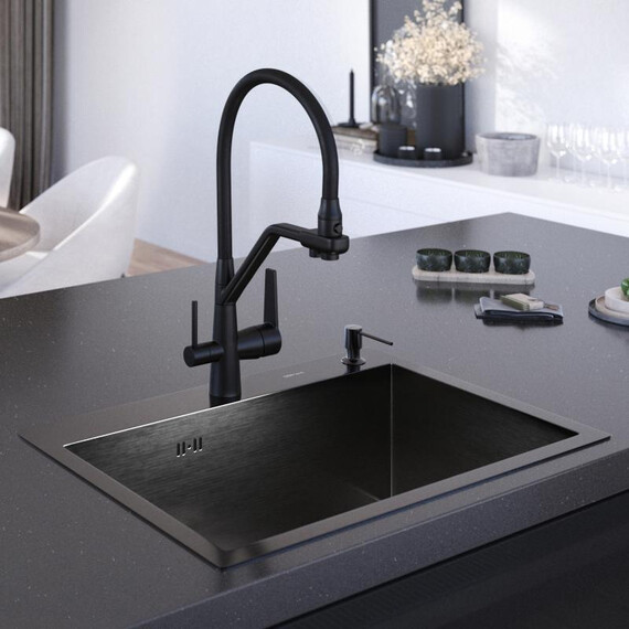 Кухонная мойка Gerhans K36045B 3 мм, с отверстием под смеситель и дозатор, с PVD покрытием, графит, Цвет производителя: графит - фото 5