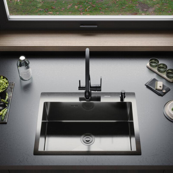 Кухонная мойка Gerhans K36045B 3 мм, с отверстием под смеситель и дозатор, с PVD покрытием, графит, Цвет производителя: графит - фото 