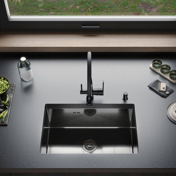 Кухонная мойка Gerhans K36045B 3 мм, с отверстием под смеситель и дозатор, с PVD покрытием, графит, Цвет производителя: графит - фото 6