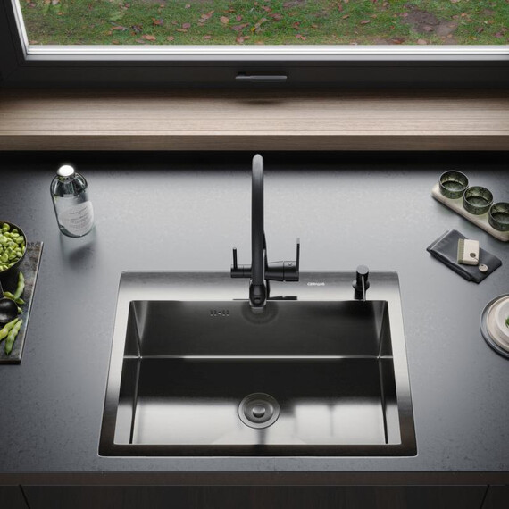 Кухонная мойка Gerhans K36045B 3 мм, с отверстием под смеситель и дозатор, с PVD покрытием, графит, Цвет производителя: графит - фото 7