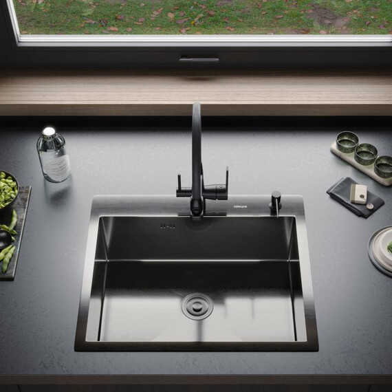 Кухонная мойка Gerhans 60х50см K36050B 3 мм, с отверстием под смеситель и дозатор, с PVD покрытие, графит - фото 3