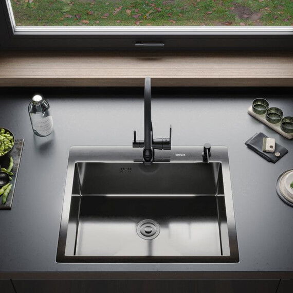 Кухонная мойка Gerhans 60х50см K36050B 3 мм, с отверстием под смеситель и дозатор, с PVD покрытие, графит - фото 4