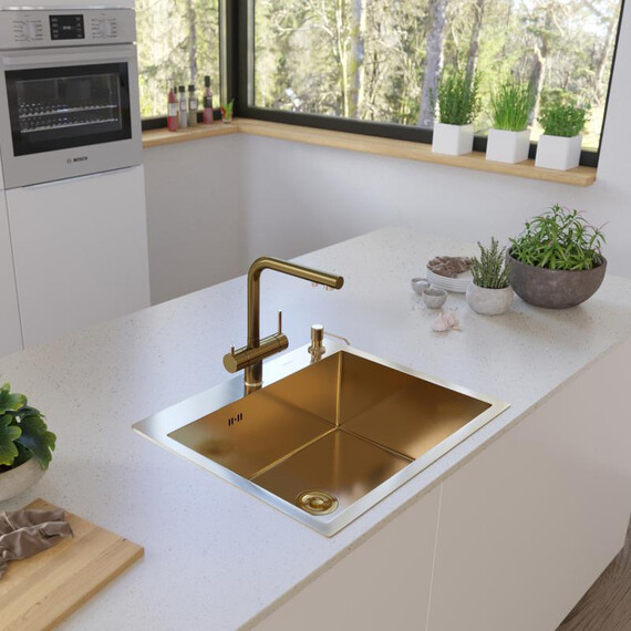 Кухонная мойка Gerhans 60х50см K36050G 3 мм, с отверстием под смеситель и дозатор, с PVD покрытием, золото, Цвет производителя: золото - фото 