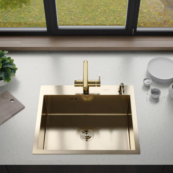 Кухонная мойка Gerhans 60х50см K36050G 3 мм, с отверстием под смеситель и дозатор, с PVD покрытием, золото, Цвет производителя: золото - фото 2
