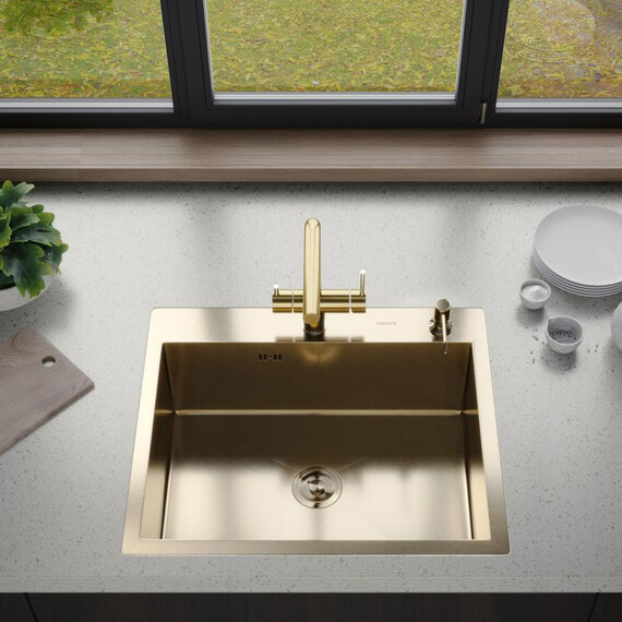 Кухонная мойка Gerhans 60х50см K36050G 3 мм, с отверстием под смеситель и дозатор, с PVD покрытием, золото, Цвет производителя: золото - фото 4
