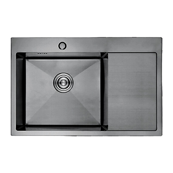 Кухонная мойка Gerhans 78х51см K37851B-L 3 мм, с отверстием под смеситель и дозатор, покрытие PVD, графит, Цвет производителя: графит - фото 