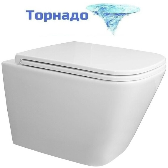 Унитаз подвесной безободковый Azario Teramo AZ-0052-UQ3 с крышкой микролифт (Система смыва торнадо), Цвет производителя: белый - фото 