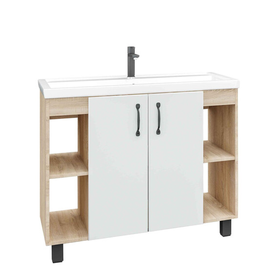 Тумба напольная с раковиной Grossman Флай 100 см 101001, дуб сонома/белая - фото 